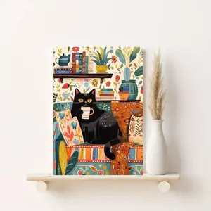 1pc Unframed Black Cartoon Cat Canvas Poster, Versatile Wall Art for Home & Dorm Decor, Easy Hanging, No Electricity Needed, Ideal for Christmas, Thanksgiving, New Year, Valentine'S Day & More