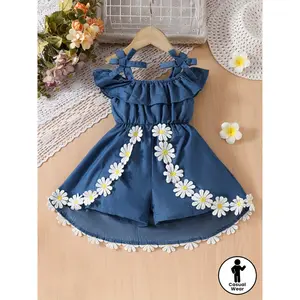 Girls' Casual Cute Daisy Appliqué Strap Dress