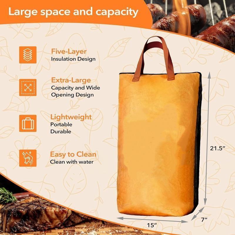 Heavy Duty BBQ Blanket for Resting Meat 5-Layer Insulated Meat Resting Bag with Wide Mouth Handle and Moisture Retention for Perfect Briskets Pork Shoulders Steaks Brown 21 Inch - YY