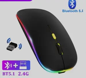 Bluetooth Mouse 2.4GHz Wireless: Rechargeable Silent Mouse LED Backlight