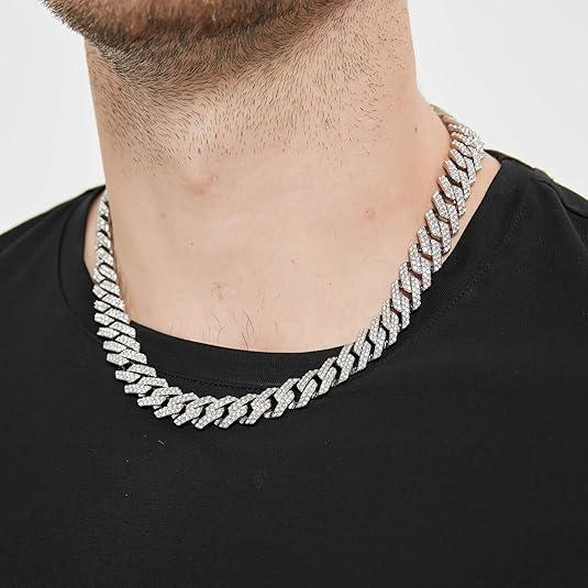 Cuban Link Chain for Men Women Iced Out Silver/Gold/Rose Gold Miami Cuban Necklace Bling Diamond Chain Hip Hop Jewelry punk accessory