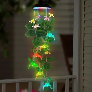 Hummingbirds Solar Wind Chimes Outdoor,Color Changing LED Dangler Mobiles for Outside,  Decoraition for Patio,Porch,Yard,Gifts for Women