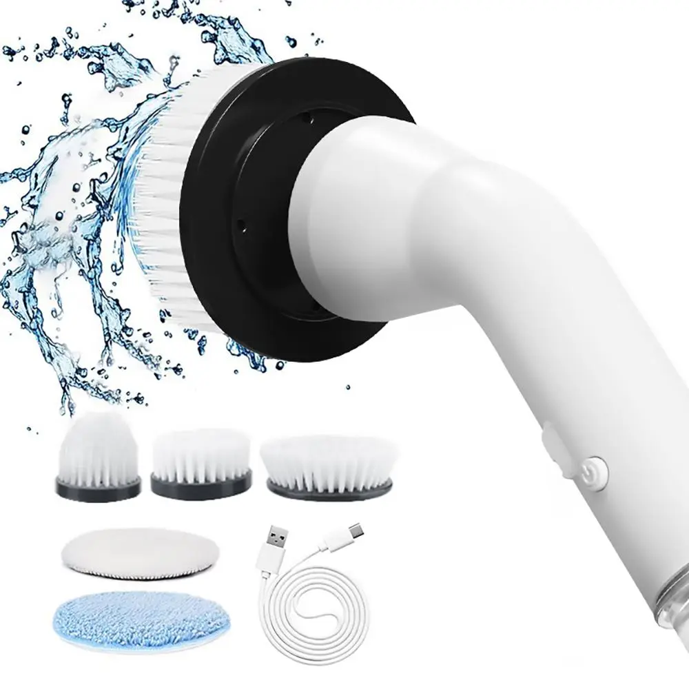 Electric Spin Scrubber, 1 Count USB Rechargeable Cleaning Brush with 5 Replaceable Brush Heads, Multifunctional Handheld Household Electric Cleaning B