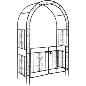 Ubesgoo Metal Garden Arch with Double Gate Heavy-Duty Arbor Trellis, Arbor Archway for Climbing Plants Support Rack, Outdoor Lawn Backyard Patio Decoration