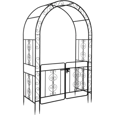 Ubesgoo Heavy-Duty Iron Art Metal Arch Garden Building with Double Gate, 10mm & 0.7mm Thickness Straight Pipe Decorative Trellis, Rustproof Finish, Supports Vines, Outdoor Decor for Lawn Backyard (with Bubble Wrap)