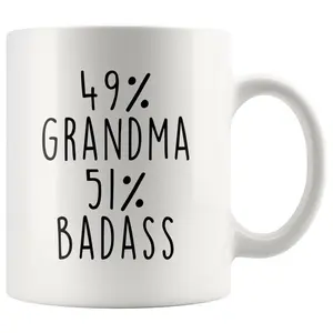 Badass Grandma Gift Mug - 49% Grandma 51% Badass - Perfect Birthday, Christmas, Mother's Day Present for Grandmother - Drinkware, Ceramic