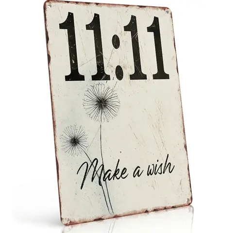 "11:11 Make a Wish" 8x12in Aluminium Alloy Home Sign - Vintage Metal Wall Plaque, Permanent Decor for Altar Nook, Bedroom Wish Energy Gift