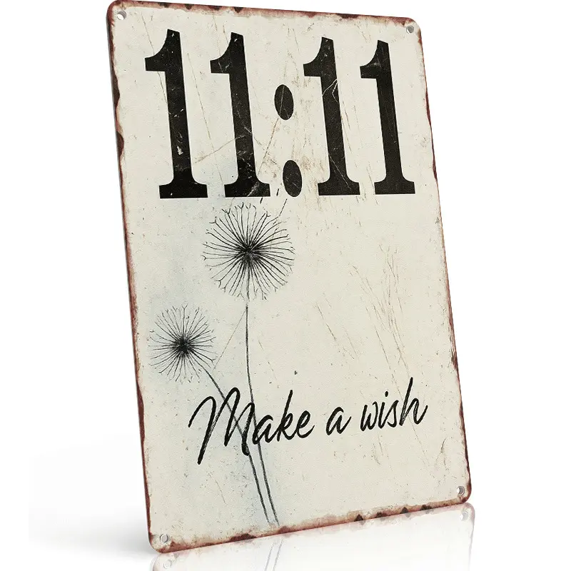 "11:11 Make a Wish" 8x12in Aluminium Alloy Home Sign - Vintage Metal Wall Plaque, Permanent Decor for Altar Nook, Bedroom Wish Energy Gift