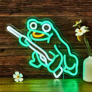Frog Neon Light Wall Decor, Cartoon Frog Design USB Powered, Fun Holiday Gift for Halloween Christmas, No Power Plug Included
