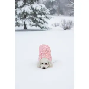Pink Puffer Dog & Cat Jacket — Waterproof Windproof Snow Coat with Harness (XL -12-18lbs) - 14.2 in