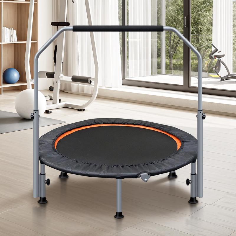 40/48" Foldable Mini Trampoline Max Load 330lbs,Fitness Rebounder with Adjustable Handle, Stable Exercise Trampoline for Indoor/Garden Workout, Outdoor fun Home Gym Home Gym Kit