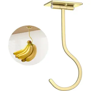 Adhesive Banana Hanger Under Cabinet: Sticky Banana Hooks Under Counter, Banana Holder for Hanging Kitchen Utensil, Foldable with  When Not in Use, Keep Bananas Fresh, Hold 13 LB,