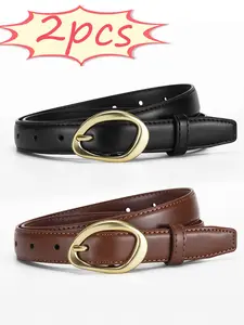 2pcs Women's Premium Alloy Buckle Belts, Stylish Casual Belts in Two Colors, Perfect for All Seasons and Casual Dress Belt, Casual Waist Belt
