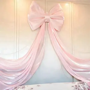 Giant 31.5-inch red bow wedding arch decoration-luxury ribbon tassels, large bow decoration is suitable for weddings, birthdays, Christmas parties, photo booth background, for, wall hanging, Wedding Party Backdrop-pink adhesive compatible (no glue)