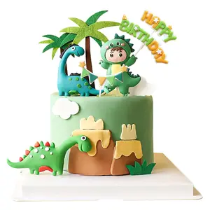 P-PSD024  9 Pack Dinosaur Cake Decorations Dinosaur Babyshower Happy Birthday Cupcake Topper Dinosaur Cake Toppers for kids Birthday Baby Shower Party Supplies Insert Star