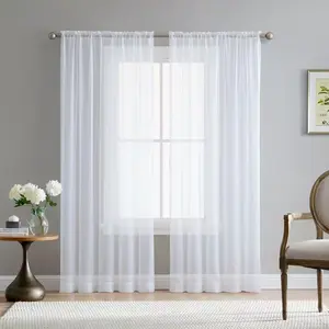 Solid Sheer Curtain, 2pcs Solid Rod Pocket Top Draperies For Living Room & Bedroom, Window Treatment For Bedroom Living Room