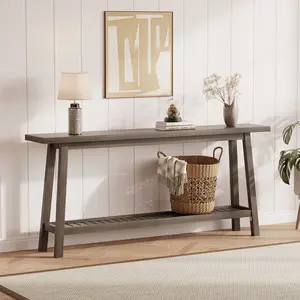 70.9 Inch Console Table for Entryway, Extra Long 2-Tier Narrow Sofa Table Behind Couch, Industrial Farmhouse Entry Table for Living Room, Hallway, Foyer