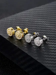 2 Pairs Of Iced Chics Round Hip-hop Stud Earrings Sets, Copper Inlaid Synthetic Zircon, Street Style, Couple Date, Party, Gift, Fashionable Jewelry For Love Vintage Comfort Wedding Unique Dainty Adjustable Chic