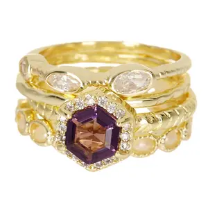 Lavender Crystal Stack Rings Set, Fashion Ring