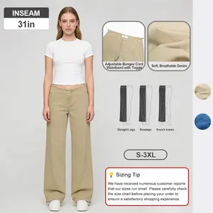 Pwest NYC Adjustable Low-Rise Wide-Leg Jeans — Adjustable Drawstring Waistband/Hem, Relaxed Straight Cut, Soft Daily Wear-Spring Summer