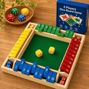 4-Player Flip & Roll Dice Challenge Board - Wooden Game for Family Fun Educational Portable Ideal for All Ages Perfect Gift for Game Nights Tablegame, Family Board Games, Durable