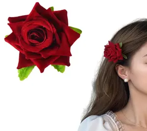 Retro Red Pink Rose Flower Classy Elegant Fashionable Hairpin Side Clip Hair Accessories