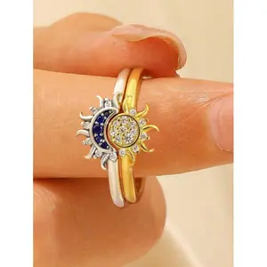 1PC S925 Sterling Silver Twisted Sun Moon Ring With Rhinestones With Rhinestones Wedding Band For Women Girls Promise Ring Eternity Ring Fine Ladies Jewelry Gift School Supplies For Students