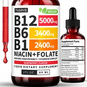 NUSAVA Vitamin B12 Liquid Supplement Drops with B6, B1, Niacin & Folate - Edible Support for Energy, Brain & Heart, Non-GMO & Gluten-Free, 4 Fl Oz Fitness Dietary