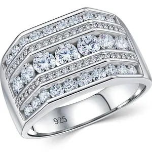 VVS1 Moissanite Wide Men Wedding Band  925 Sterling Silver Promise Ring for Him Engagement Eternity Ring Masculine Style
