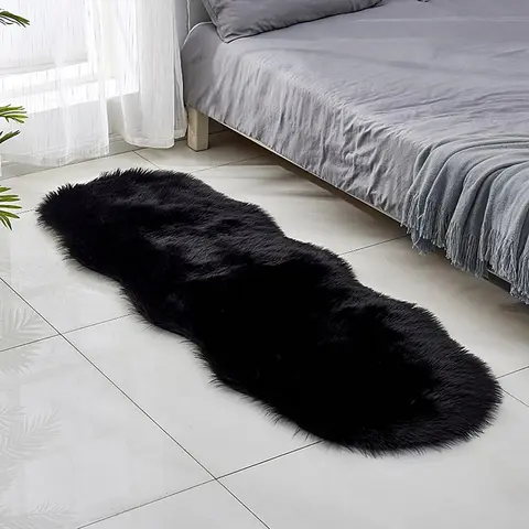 Solid Color Faux Fur Fluffy Decorative Cozy Area Rug, 1 Count Irregular Non-slip Soft Carpet, Winter Warm Floor Mat for Home Living Room Bedroom Decor, Furry Soft Rugs