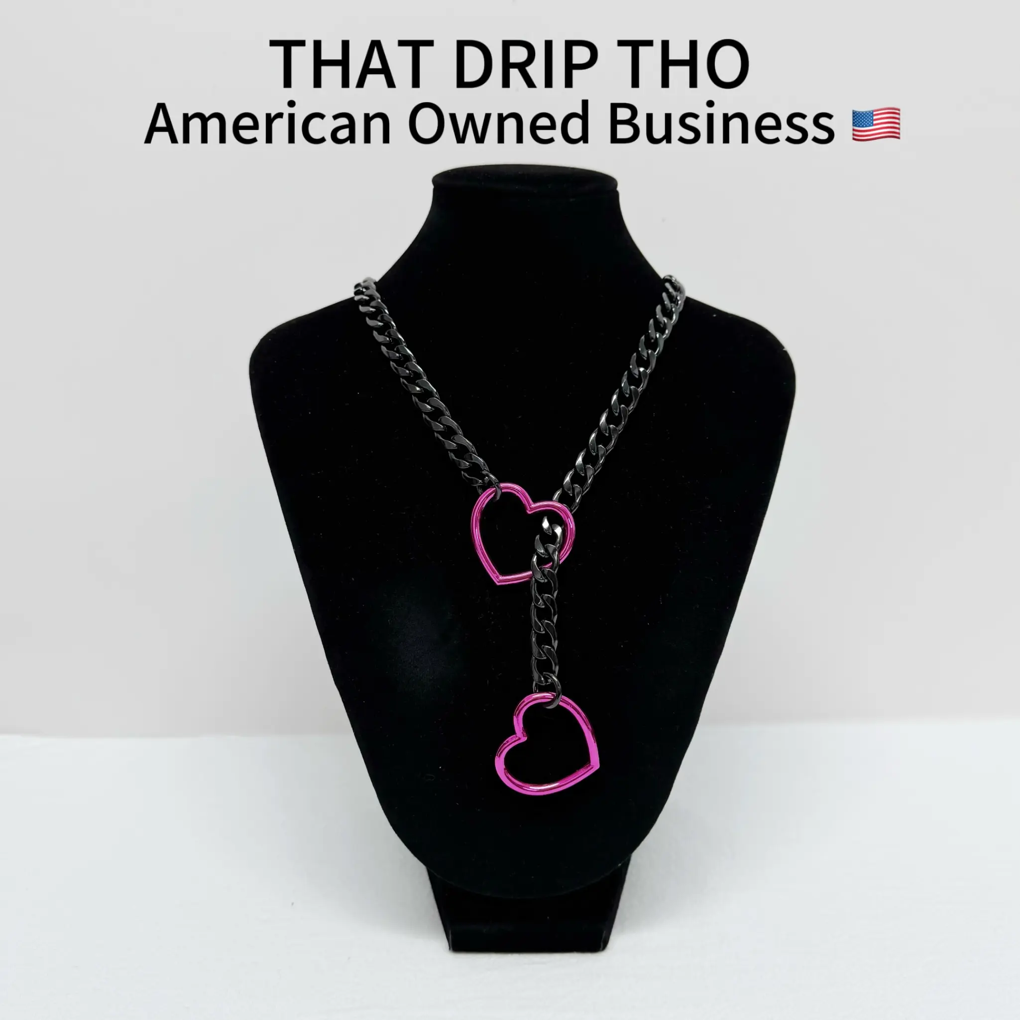Hot Pink Heart-Black Chain