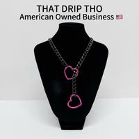 Hot Pink Heart-Black Chain