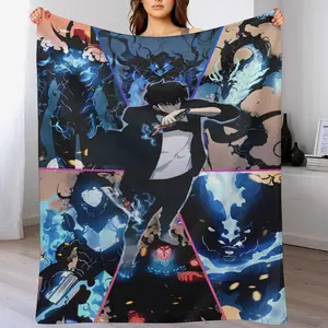 Anime Solo Leveling Bedding - Shrink-Resistant Flannel Blanket with Soft Microfiber, Perfect for Teens' Room Decor (Machine Washable & Fade-Proof)