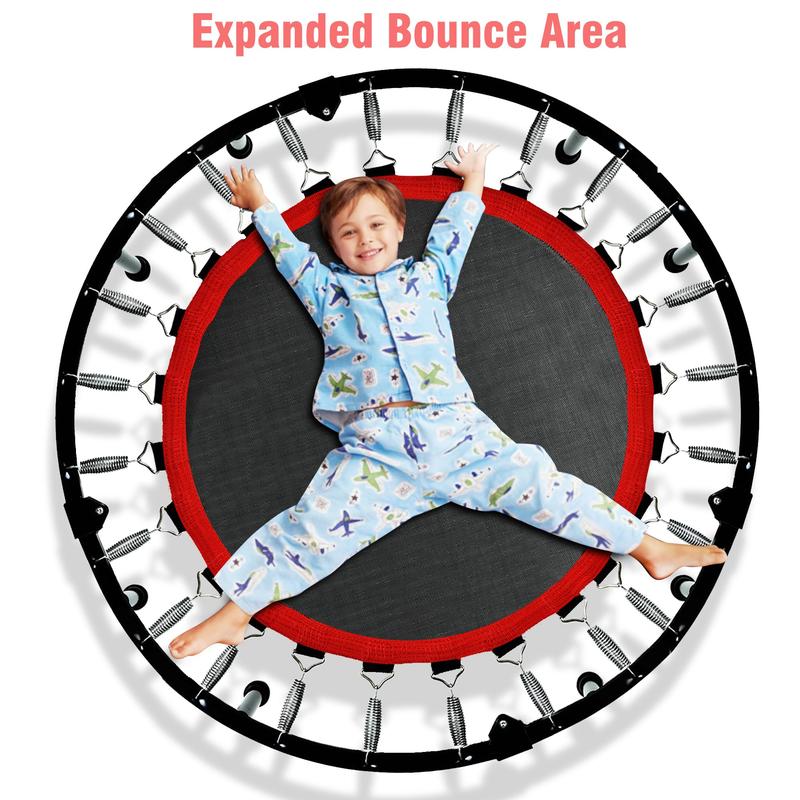 RAVS 40" Mini Trampoline Foldable for Adults 450LBS Fitness with Bungees Adjustable Bar Sturdy Steel Frame 5-Level Height-Adjustable Handrail Easy Assembly Indoor Outdoor