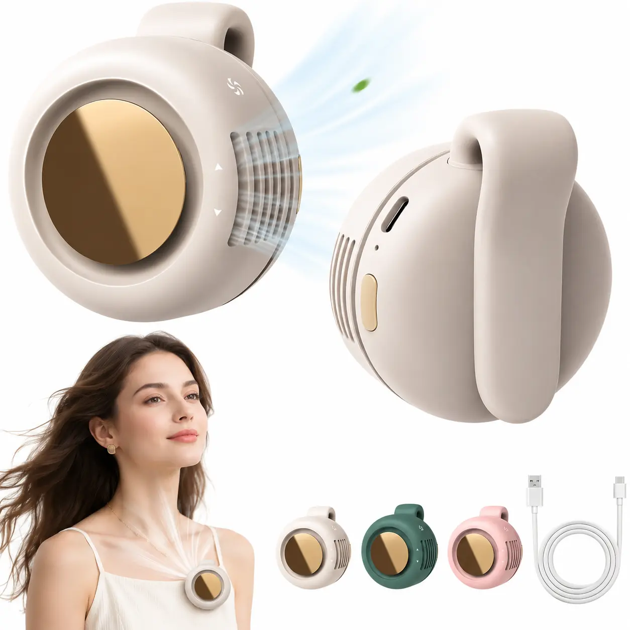 Mini Clip-On Bladeless Fan. Portable Rechargeable Silent Handheld Cooling Fan with 3 Speeds & Adjustable Rotating Body, Wearable Waist Fan and Phone Cooler, Quiet Hands-Free Personal Fan for Travel, Outdoor, Sports, Work and Summer Gifts