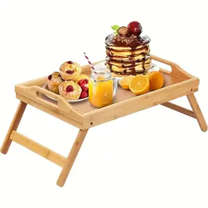 Wooden Bed Table Tray With Folding Legs, Breakfast Tray, Snack Tray, Work Table, Study Table, Laptop Table, Picnic Camping Dormitory