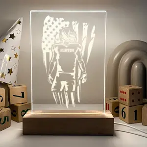 American Football Player Wood Display Stand – Personalized Table Desk Décor with Free Engraving – Custom Sports Gift for Him, Team, or Coach, Boys Room Décor