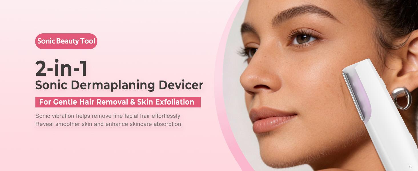 White Sonic Dermaplaning Tool for Women, 3-Speed Facial Hair Remover with LED Light, Rechargeable Face Shaver for Peach Fuzz Removal & Gentle Exfoliation, Portable Skincare Tool with Replaceable Blades
