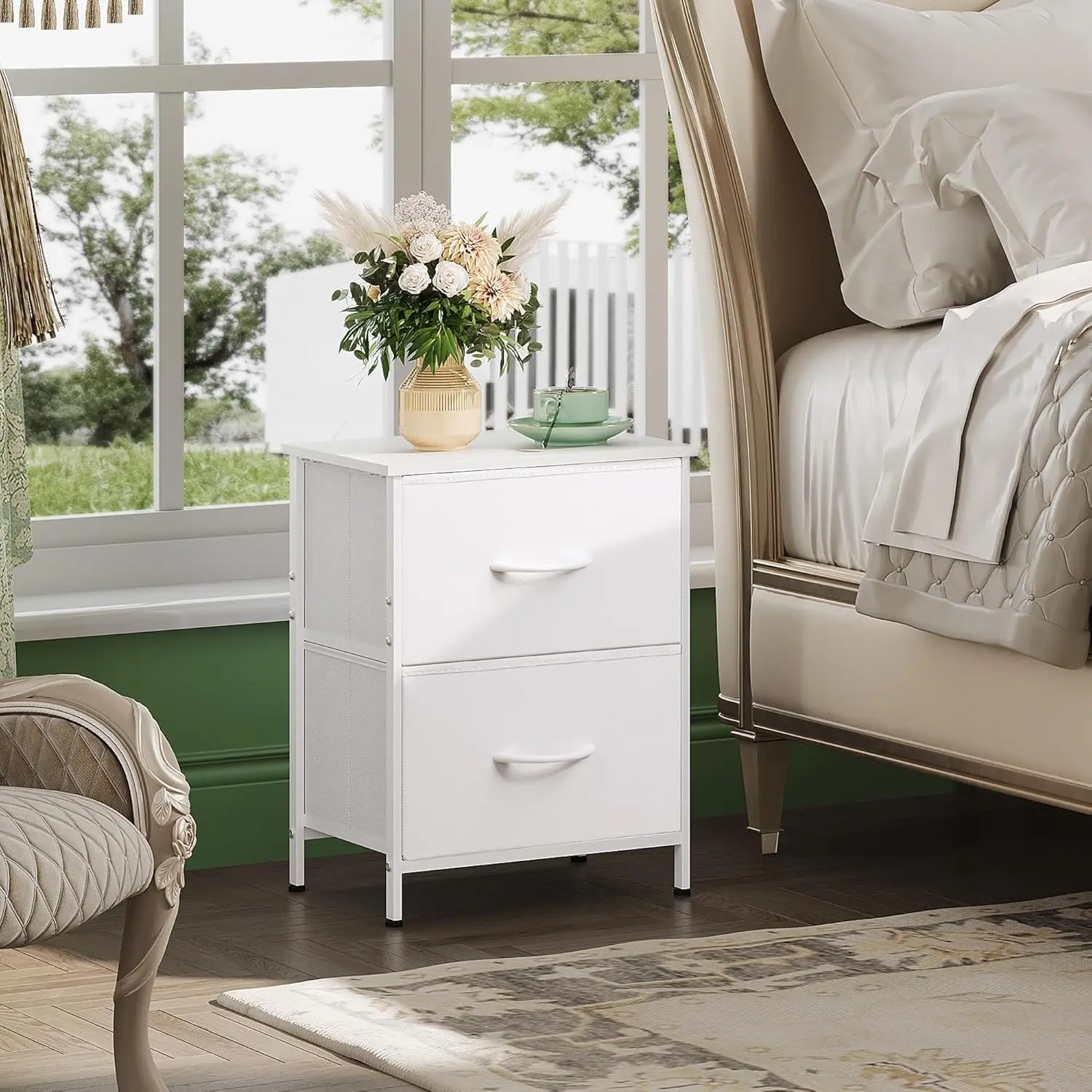 WLIVE Nightstand, 2 Drawer Dresser for Bedroom, Small Dresser with 2 Drawers, Bedside Furniture, Night Stand, End Table with Fabric Bins for Bedroom, Closet, Entryway, College Dorm, Dark Grey