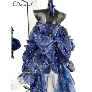 Chimaivi Princess Style Lolita Trailing Dress for Women Spring Summer New Sexy Girl Tube Top Birthday Party Elegant Fluffy Maxi Formal Womenswear Complete Set Sleeveless Solid Strapless