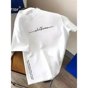 Men's summer 100 cotton fashionable casual sports loose plus size simple letter printed round neck short sleeved T-shirt top