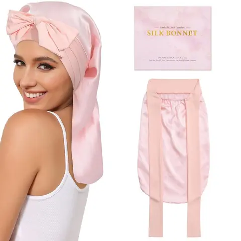 Women's 100% Mulberry Silk Haircare Sleeping Bonnet - Adjustable Elastic Tie Band, Heatless Braids Support, Frictionless, Frizz-Preventing, Smoothing & Shine Benefits, Ideal Back to School Gift for Female Students