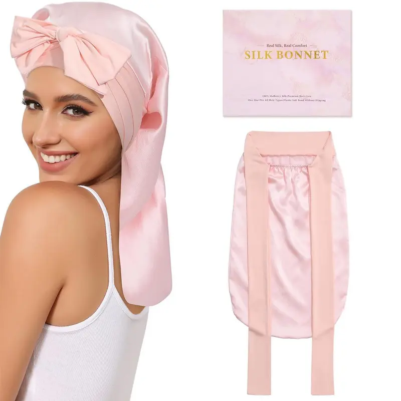 Women's 100% Mulberry Silk Haircare Bonnet - Adjustable Elastic Tie Band, Breathable, Anti-Frizz, Frictionless, Smoothing, Shine-Boosting, Heatless Braid Support, Ideal Gift for Female Students (Natural Hair Compatible)