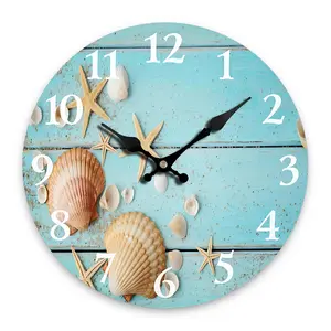 Shell & Starfish Pattern Round Wall Clock, 1 Count Battery Operated Creative Wall Clock without Battery, Wall Decor for Home Office School Dormitory