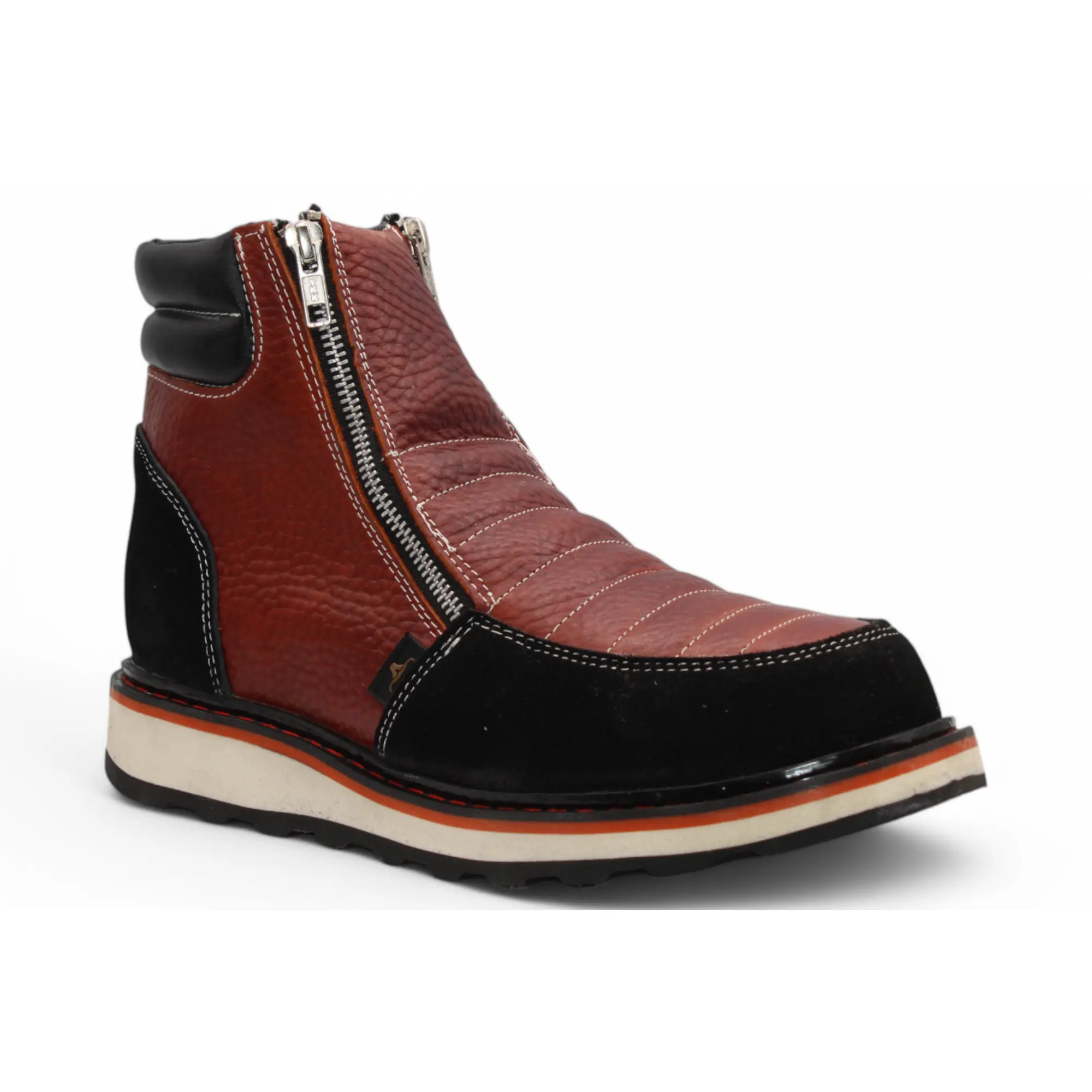 Men’s Double Zipper Leather Work Shoe – Round Toe | Soft Toe | Rubber Sole | Shedron