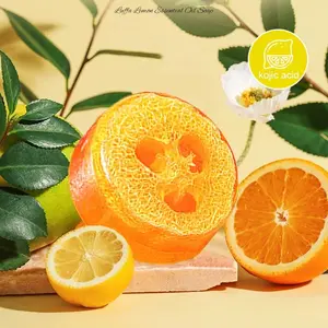 Unisex Soap Sponge Loofah Essential Oil Soap Turmeric Bath Soap Handmade Curcumin Lemon Scented Gift for Halloween Christmas Thanksgiving School Start