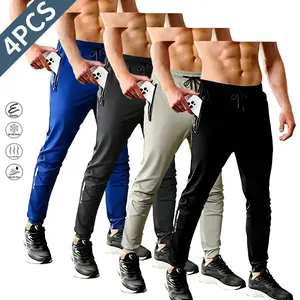 4-Pack Men's Stretch Joggers - Men's breathable ice-feeling high-stretch fabric sweatpants, suitable for daily sports wear | Light and breathable gym wear | Active pants for men, spring and summer fashion choice