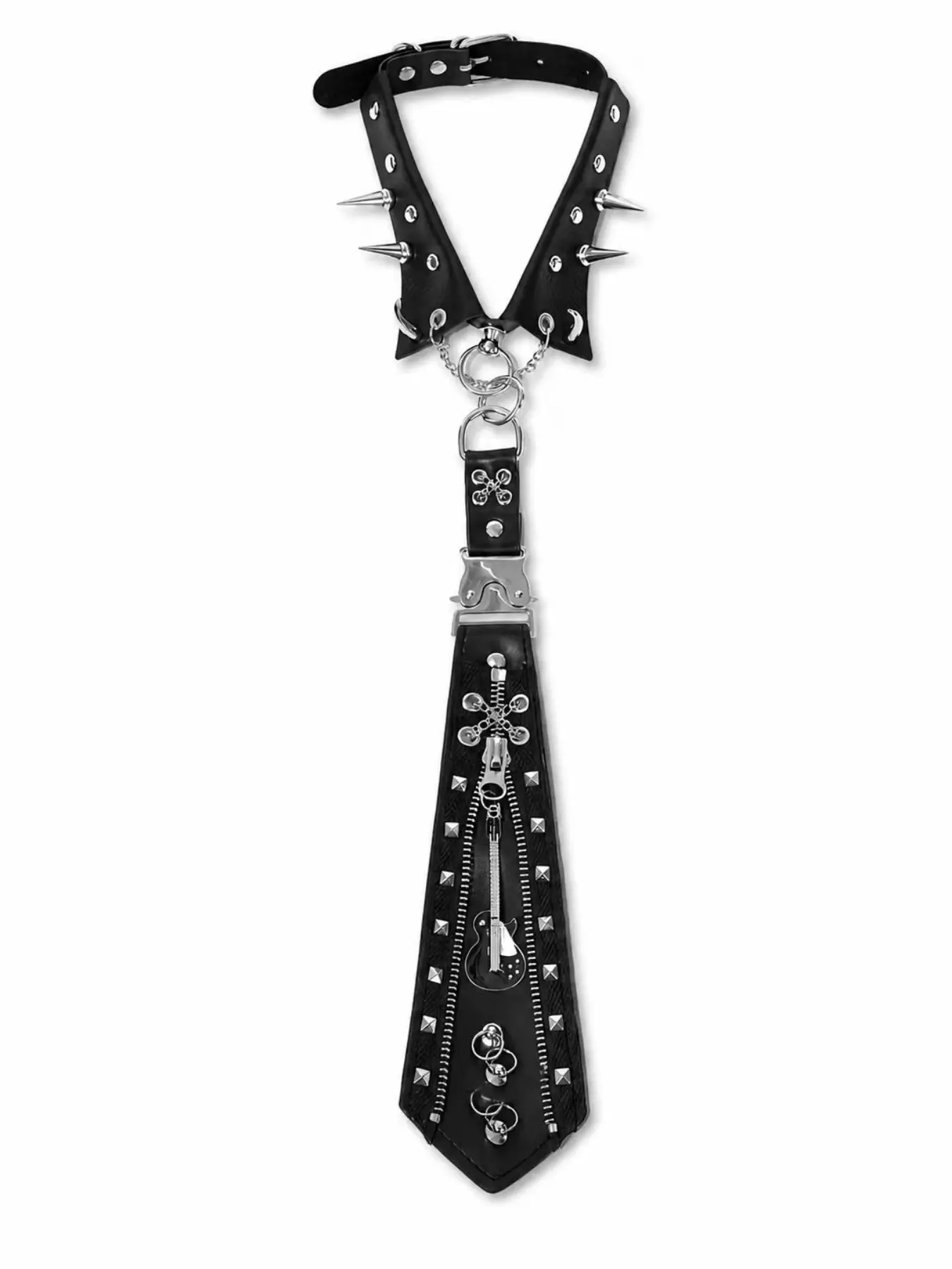 2026 New Y2K Punk Guitar Neck Tie, Stylish Tie Design, Gothic Style with Rivets and Zipper, Unisex Adjustable, Fashionable for Streetwear, Parties, Halloween, Role Play