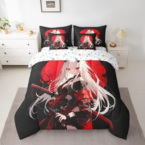 Japanese Anime 7 Piece Comforter Set for Kids,Anime Girl Bed in A Bag Kawaii Japanese Style Bedding Set,Cartoon Japan Animation Bed Set for Boys Teen Adult Women Bedroom