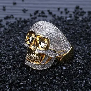 Edgy Mens Skull Ring Sterling Silver Punk Hip Hop Gothic Jewelry Cubic Zirconia Vintage Skeleton Gothic Accessory Gothic Gift for Him Punk Style Ring Rhinestone Decorated Ring